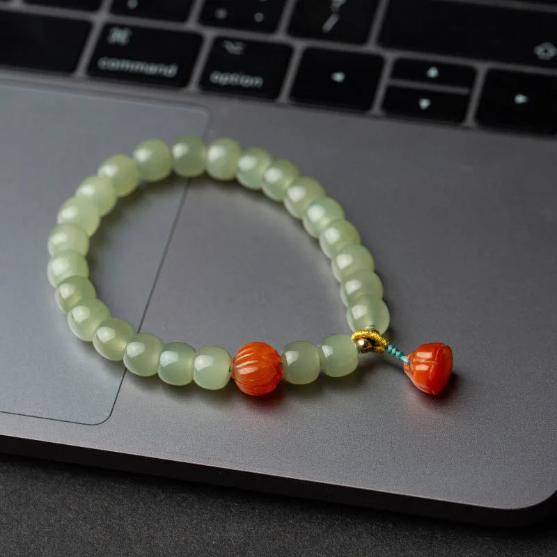 Hetian Jade 7mm Lotus String Bracelet — Nephrite Single Circle
