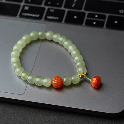 Hetian Jade 7mm Lotus String Bracelet — Nephrite Single Circle