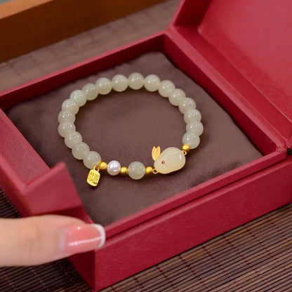 Natural Hetian Jade Bracelet for Women ｜ Vintage Boho Stone Beads Gift