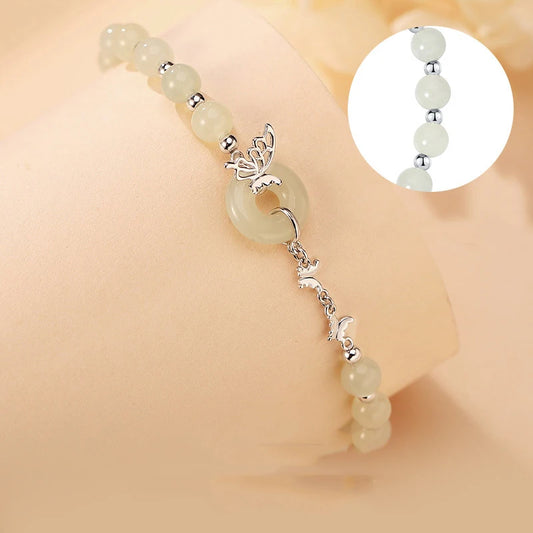 Sterling Silver Butterfly Bracelet | Light-Green Semi-Precious Gift