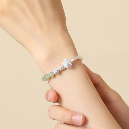 Natural Hotan Green Jade Round Bead Bracelet｜Vintage Luck & Free Engraving