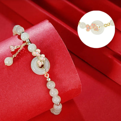 Hetian Jade Peach Blossom Bead Bracelet｜Elegant Hand-Chain Charm