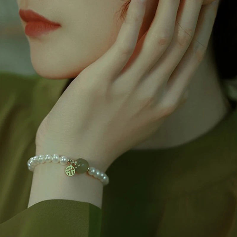 Hotan Jade Green Hand-String Bracelet｜Vintage Feng Shui Charm