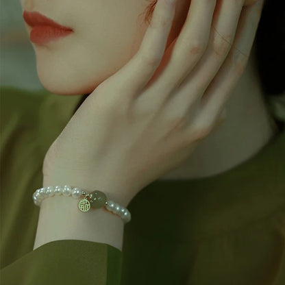Hotan Jade Green Hand-String Bracelet｜Vintage Feng Shui Charm