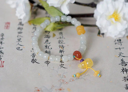 Hetian Jade 7x8mm Beaded Pendant Bracelet — Unisex Charm