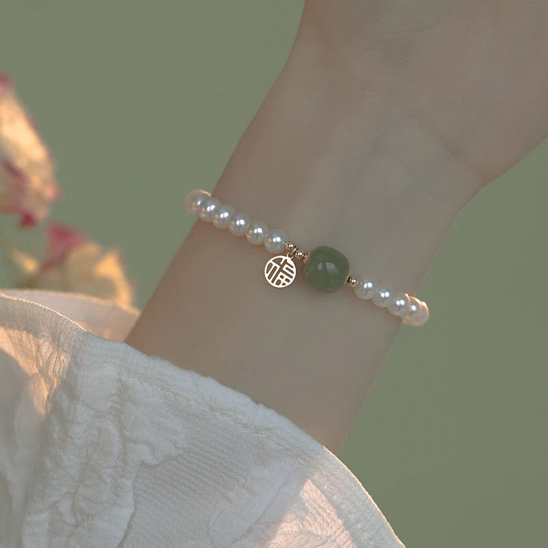 Hotan Jade Green Hand-String Bracelet｜Vintage Feng Shui Charm