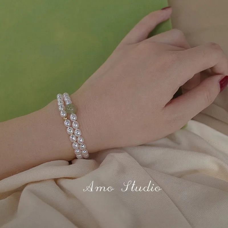 Vintage Chinese Imitation Jade Pearl Bracelet 4-5mm Beads