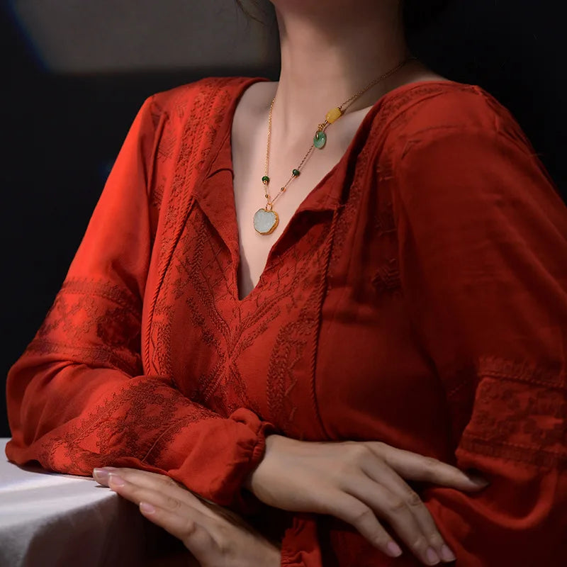 Hetian White Jade Ruyi Necklace — Collarbone Peace Pendant