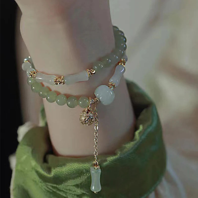 Hetian Jade Bamboo Knot Handchain Gold-Silk Bracelet