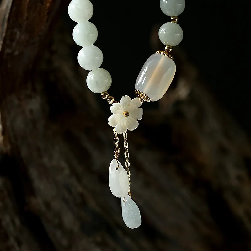 Water Drop Shell Flower Pendant Bracelet Woman Natural Jade Emerald Agate Beads Bracelet Adjustable Bangle Charm Jewelry