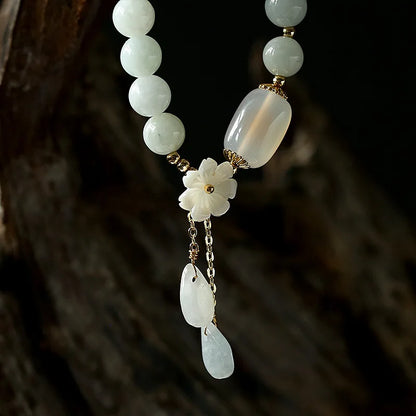 Water Drop Shell Flower Pendant Bracelet Woman Natural Jade Emerald Agate Beads Bracelet Adjustable Bangle Charm Jewelry