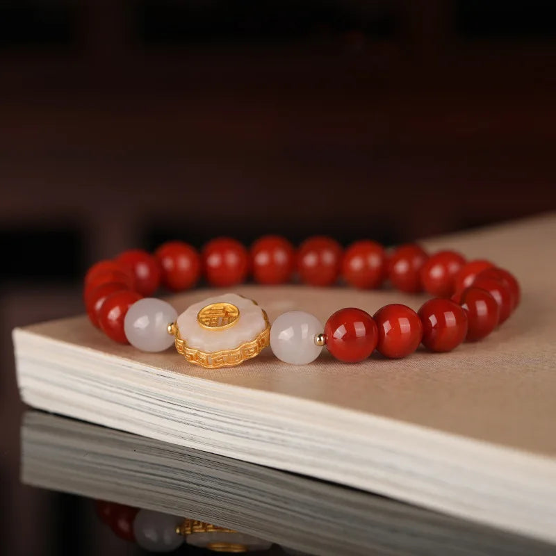 Red Agate & Hetian Jade Blessing Bracelet - Vintage Charm