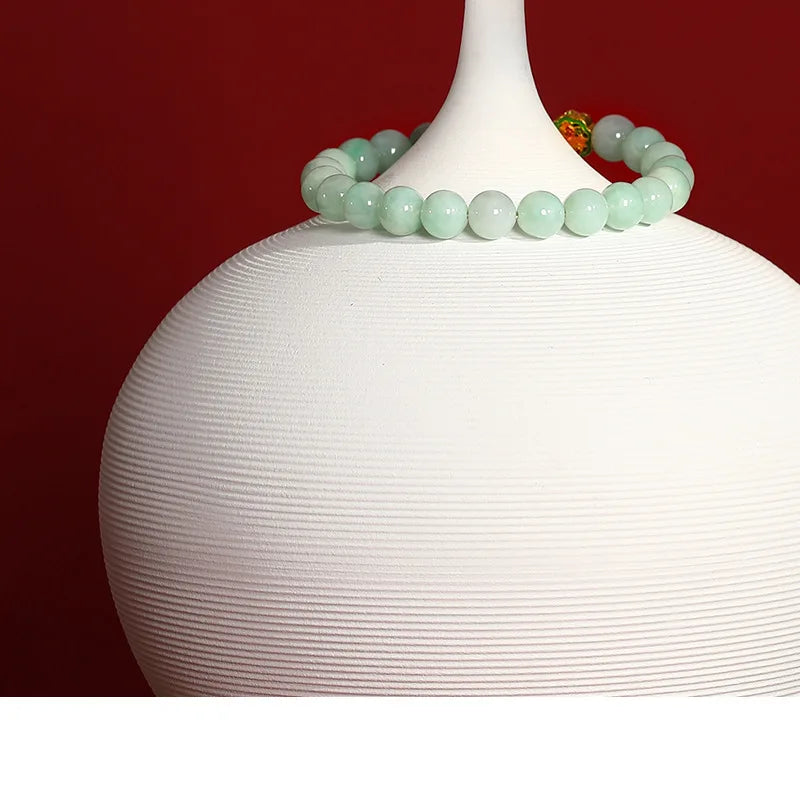 Mystic Green Jade Round Bead Bracelet for Women