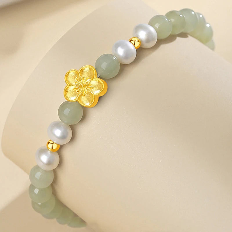 Natural Hetian Jade Leaf Bracelet — Elegant Luck & Protection