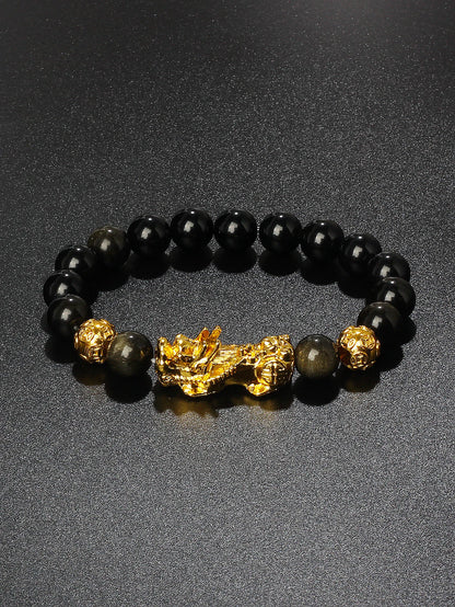 Gold Color Pi Xiu Bracelets Women Feng Shui Obsidian Wealth Pi Yao Bracelets Men 10m Dragon Mantra Bead Bangle Lucky Jewelry New