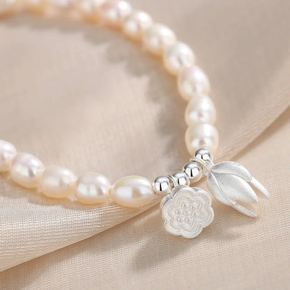 Lotus Heart Pearl Beaded Bracelet — French Light-Luxury