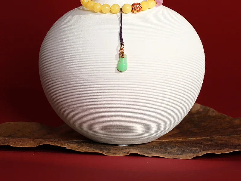 8mm Amber Hetian Jade Bell Bracelet｜Feng Shui Elegance