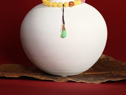 8mm Amber Hetian Jade Bell Bracelet｜Feng Shui Elegance