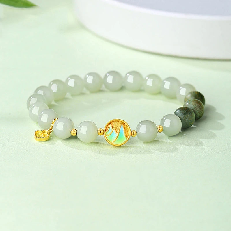 Hotan Green Jade & Sandalwood Wrist String — Feng Shui Charm