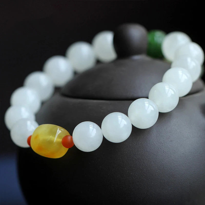 Hetian White Jade Buddha Adjustable Bracelet｜Elegant Friendship Gift
