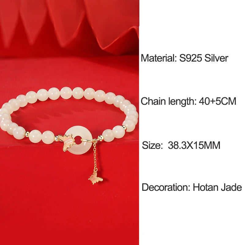 Hetian Jade Butterfly Tassel Bracelet - Ping An Protective Charm