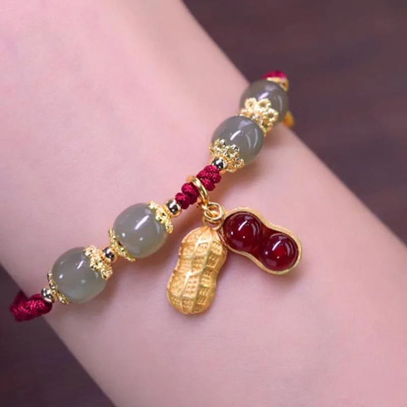 Hetian Jade Leaf Bracelet ｜ Vintage Handmade Feng Shui Charm