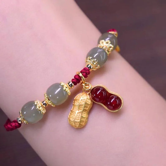 Hetian Jade Leaf Bracelet ｜ Vintage Handmade Feng Shui Charm