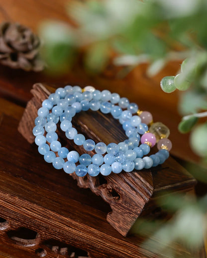 海蓝宝·黄水晶·昆士石幸运狮子层叠手链｜开运聚财护佑