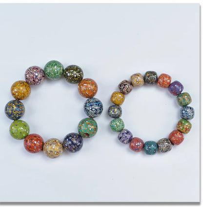 Antique Wood Circle Bracelet with Mother-of-Pearl Luck Charm