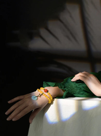 Amber & Yellow Turquoise Multi-Circle Buddha Bracelet