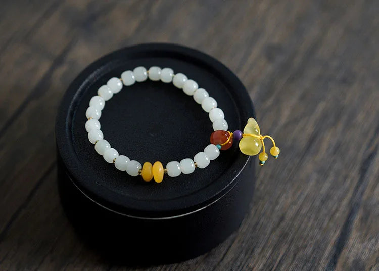 Hetian Jade 7x8mm Beaded Pendant Bracelet — Unisex Charm
