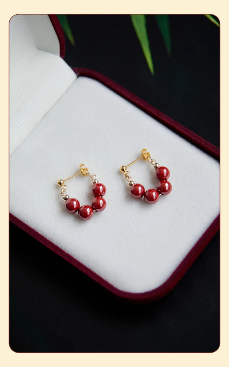 Handmade Red Agate Drop Earrings | Vintage Feng Shui Charm