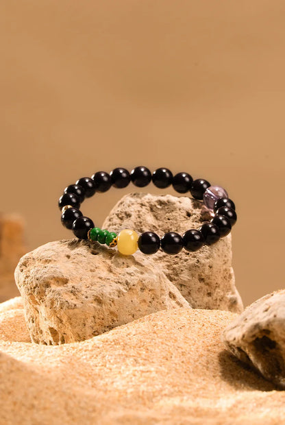 Obsidian & Purple Sandalwood Bracelet with 925 Needle