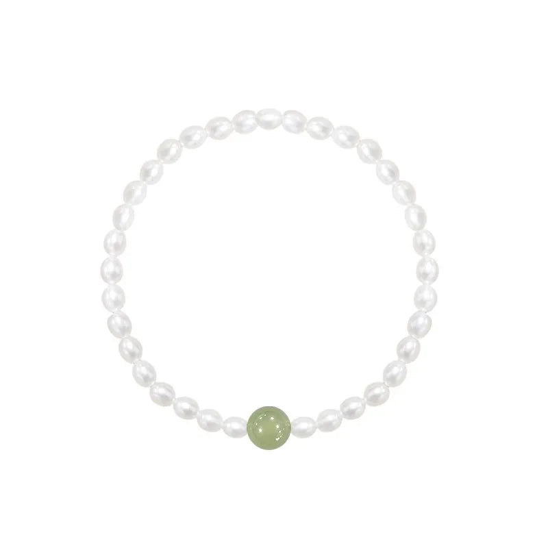 Hetian Jade S925 Silver Peanut Bracelet — Auspicious Beads