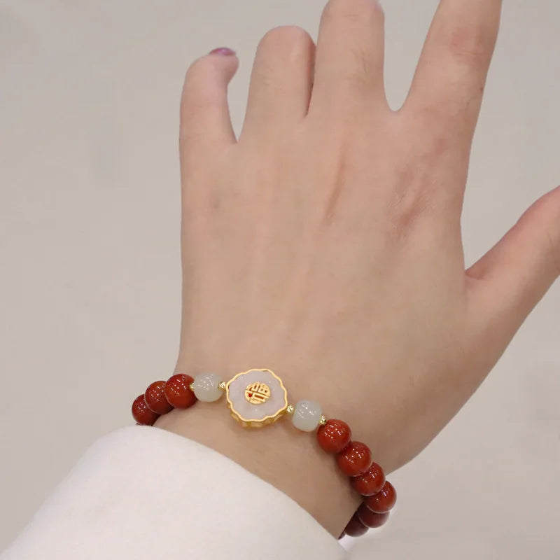 Red Agate & Hetian Jade Blessing Bracelet - Vintage Charm