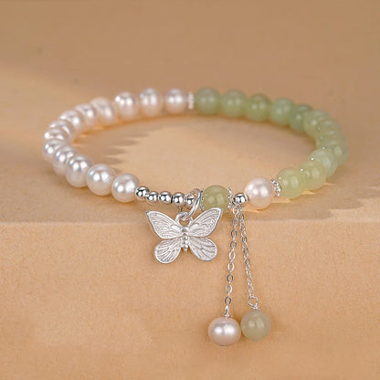 Butterfly Tassel Pendant Bracelet with Natural Hetian Jade