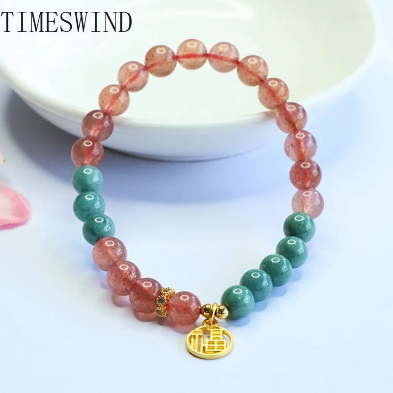 Strawberry Crystal & Jade 'Fu' Beaded Bracelet — Certified Luck
