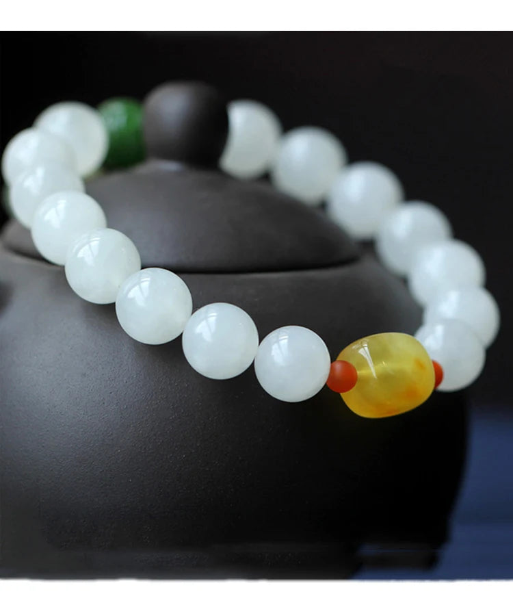 Hetian White Jade Buddha Adjustable Bracelet｜Elegant Friendship Gift