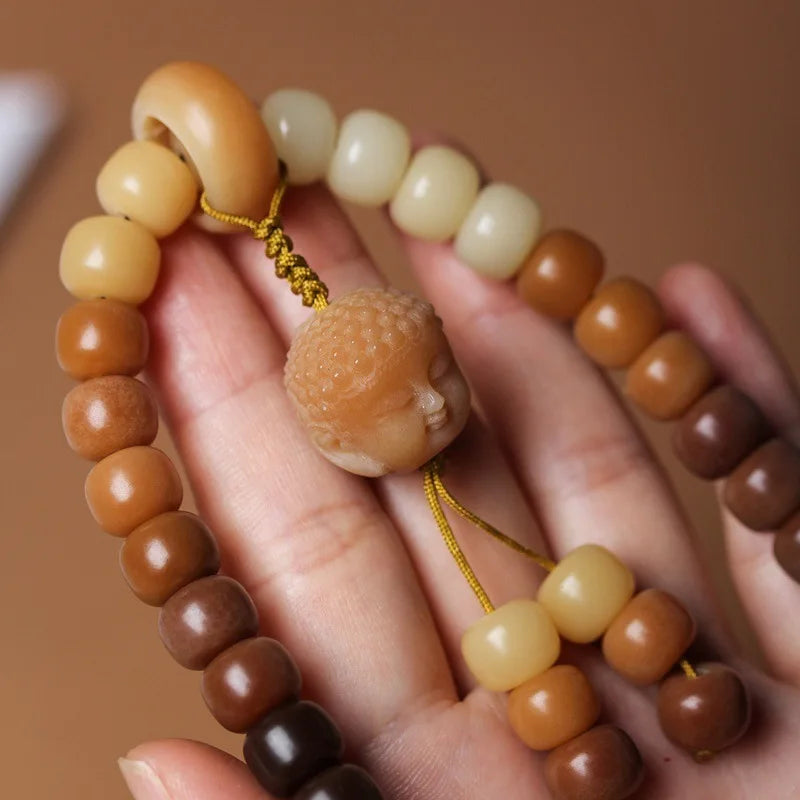 White Jade Bodhi Root Wrap Bracelet — Multi-Treasure