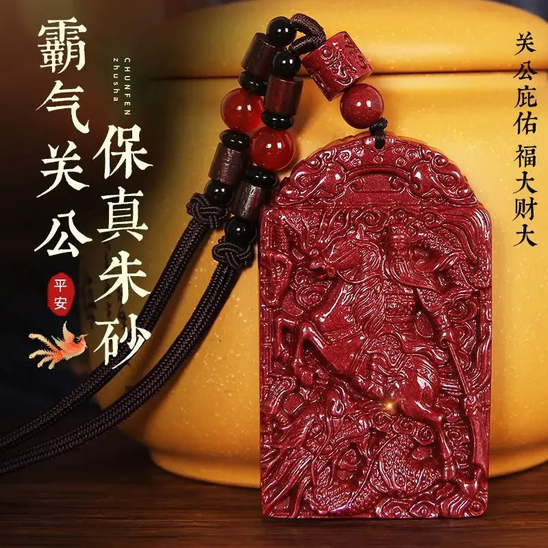 Guan Gong Cinnabar Dragon Pendant - Wealth & Protection