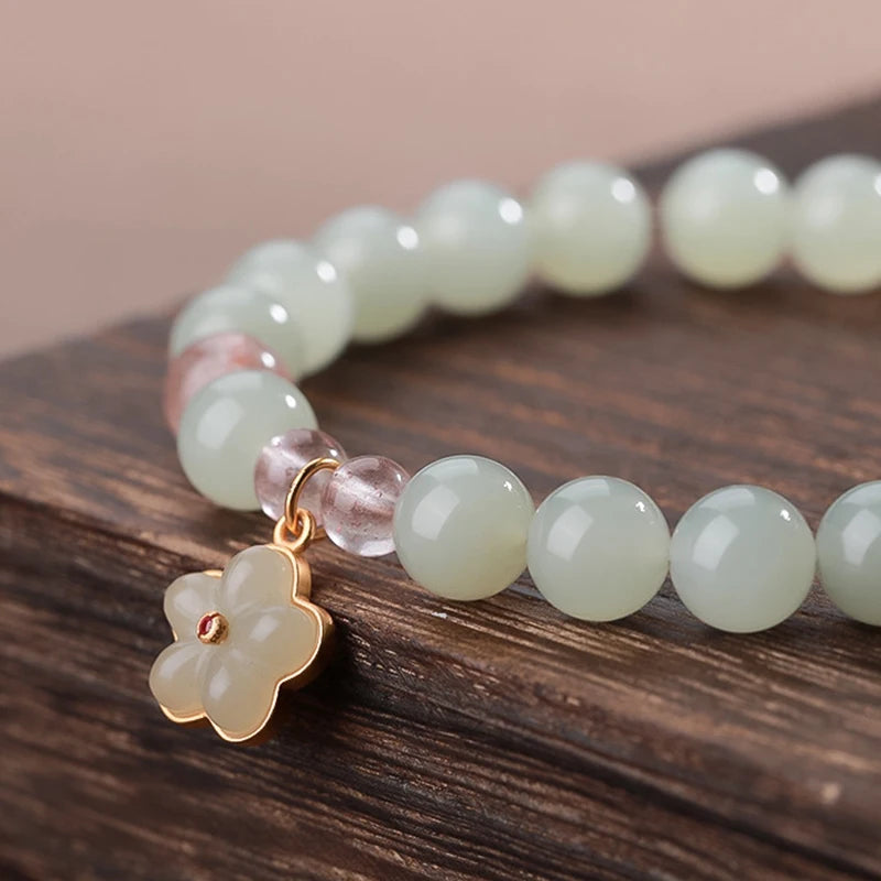 Peach Blossom Hotan Jade Ice-Bead Hand Chain｜Clear Water Bracelet