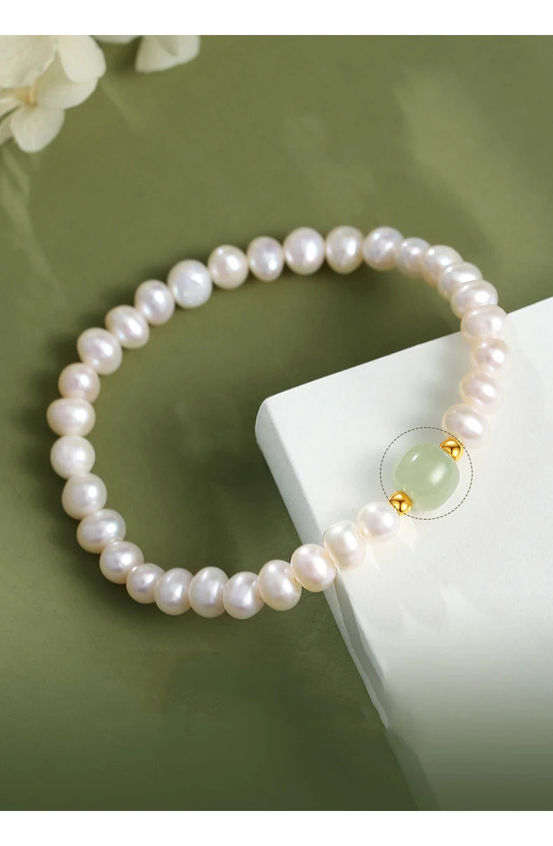 Green Bead Freshwater Pearl Bracelet With Card 6MM Natural Lucky Bead Bangle Birthday Jewelry Gift