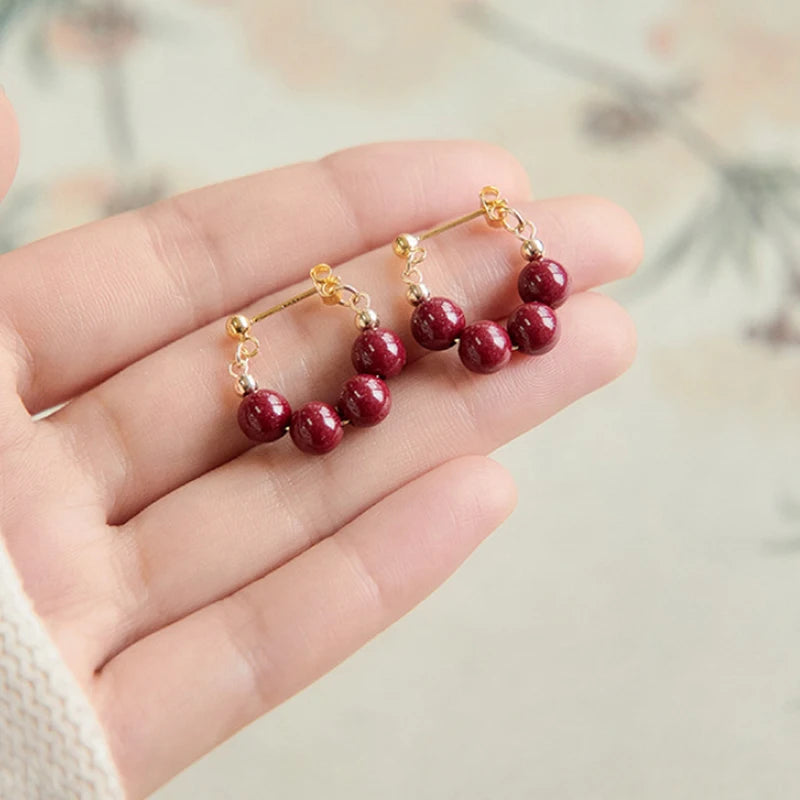 Handmade Red Agate Drop Earrings | Vintage Feng Shui Charm