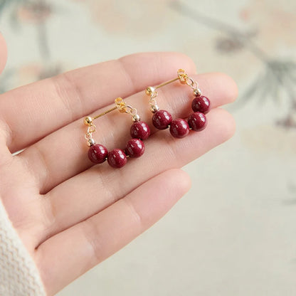 Handmade Red Agate Drop Earrings | Vintage Feng Shui Charm
