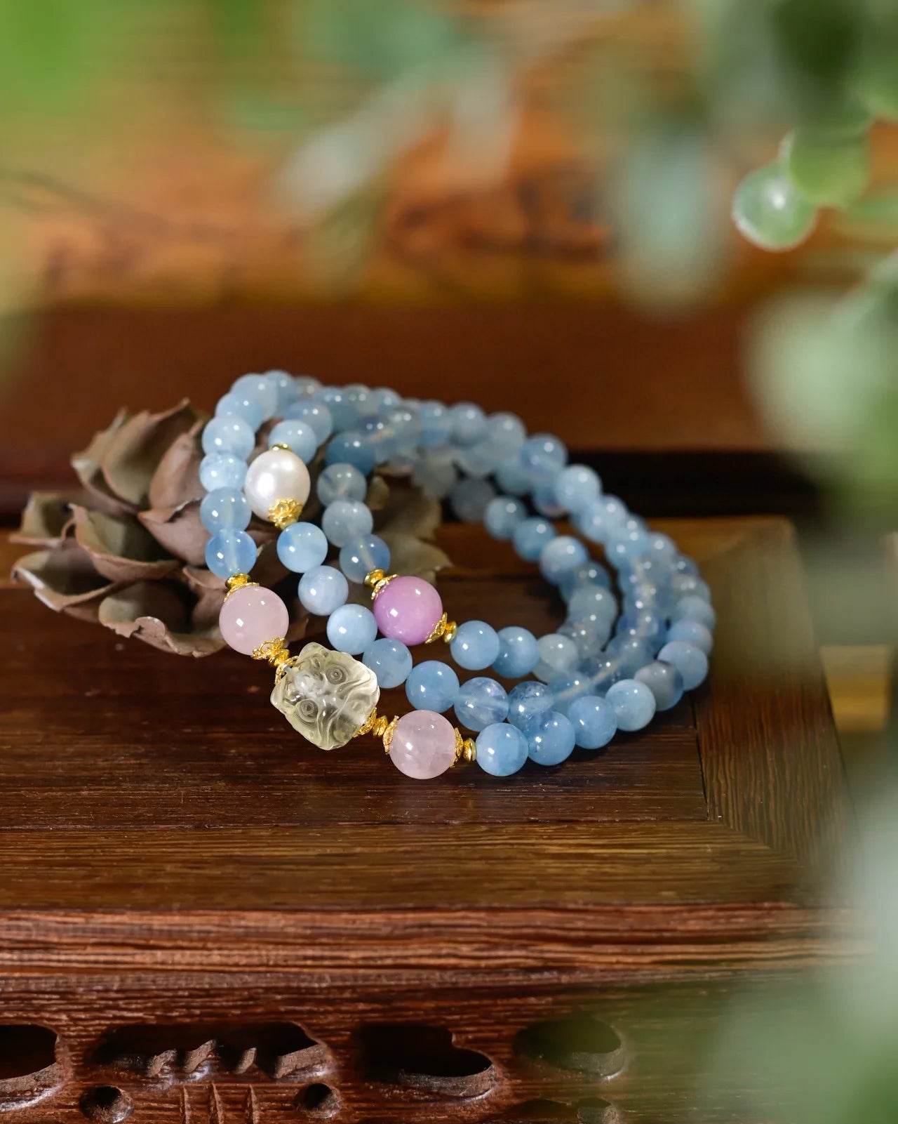 海蓝宝·黄水晶·昆士石幸运狮子层叠手链｜开运聚财护佑