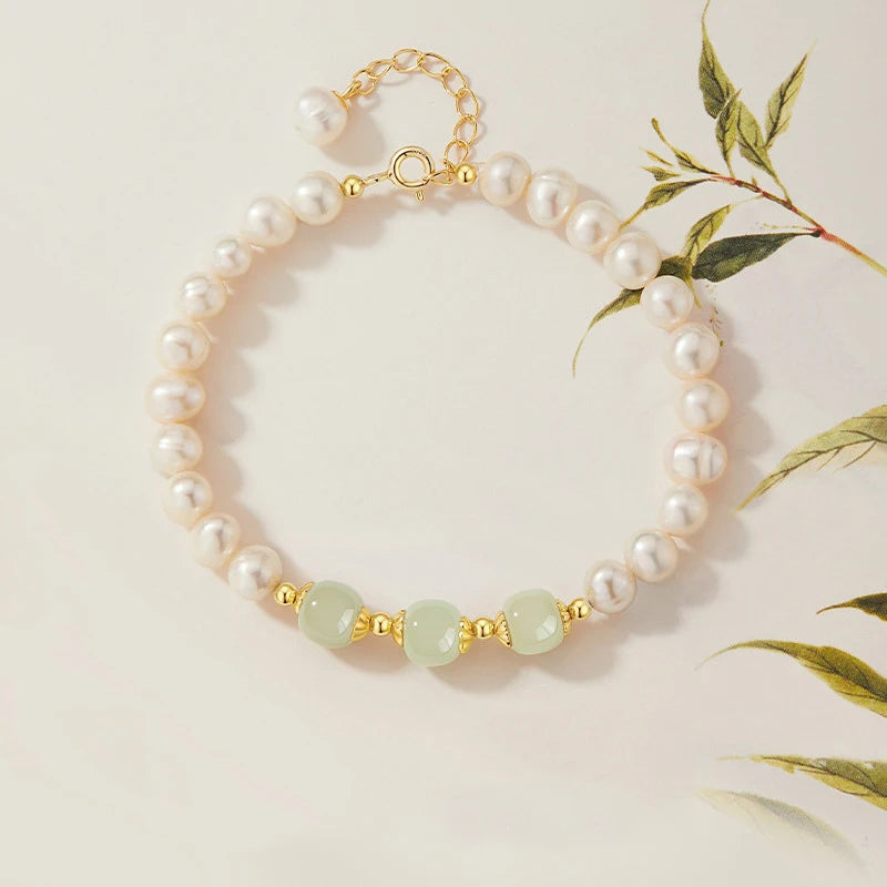 Natural Hetian Jade Round Green Beads Bracelet｜Feng Shui Elegant Charm