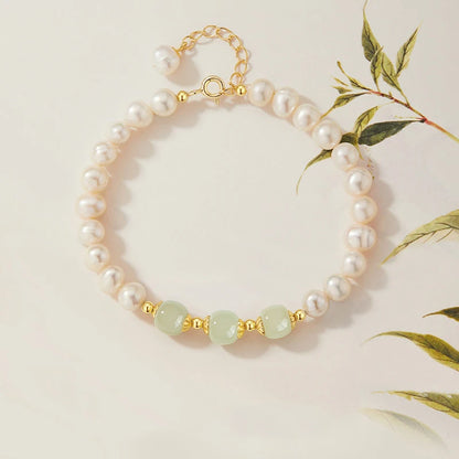 Natural Hetian Jade Round Green Beads Bracelet｜Feng Shui Elegant Charm