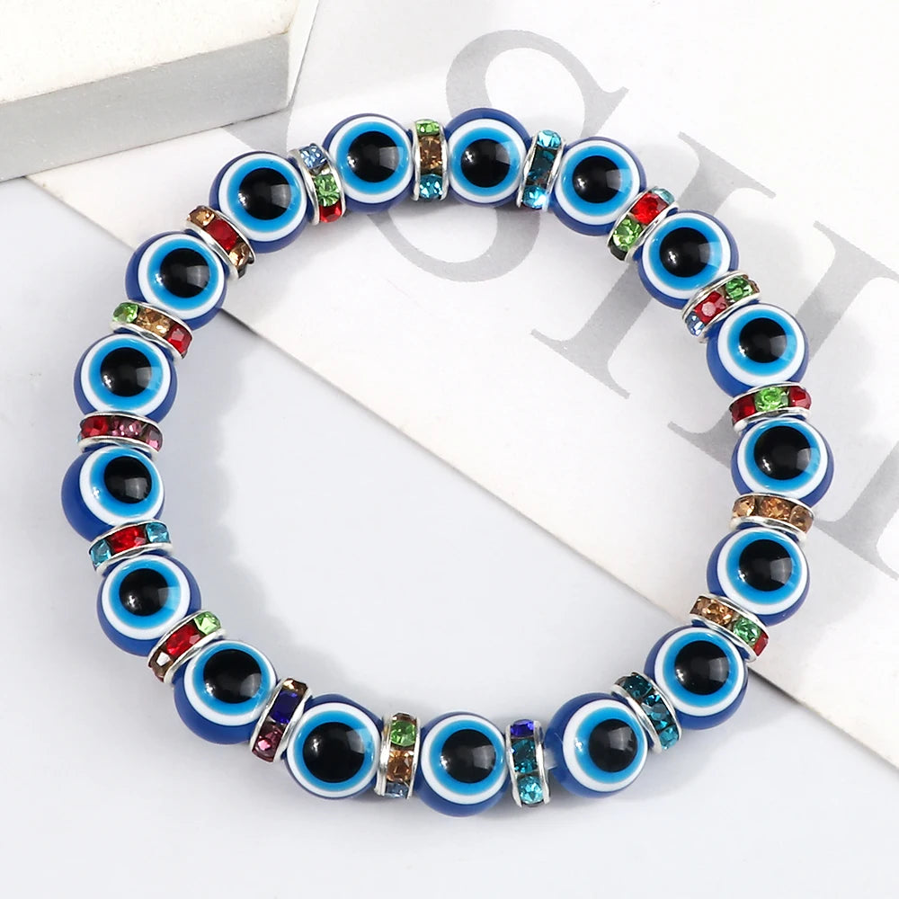 10mm Lucky Blue Evil Eye Bracelet with Charm Pendants