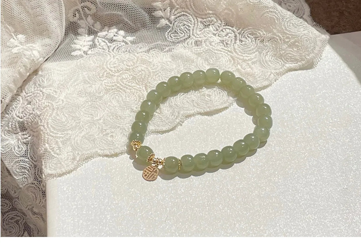 Purple Hetian Jade Wedding Bracelet｜Natural Beaded Strand for Women