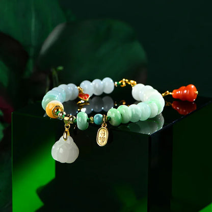 Green Agate & Hotan Jade Gourd Bracelet｜Classic Couple Gift